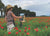 Artist Jane Hunt painting en plein air in a poppy field.