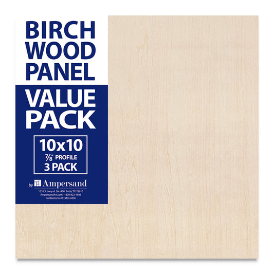 Ampersand Unprimed Birch Wood Artist Panel - 7/8" Cradle, 10" x 10", 3 Pack