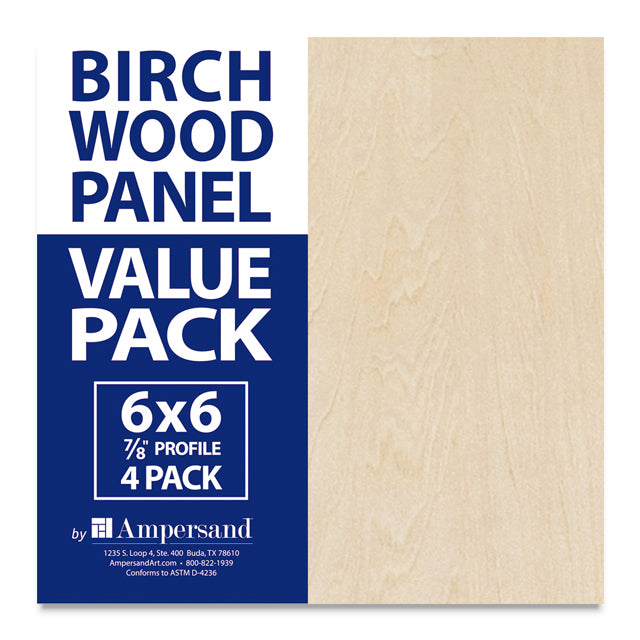 Birch Wood Artist Panel - 7/8" Cradle, 6" x 6", Pkg. of 4