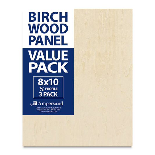 Ampersand Unprimed Birch Wood Artist Panel - 7/8" Cradle, 8" x 10", 3 Pack