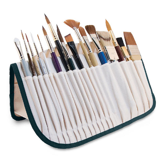 Canvas Brush Holder, Green Trim (Brushes sold separately)