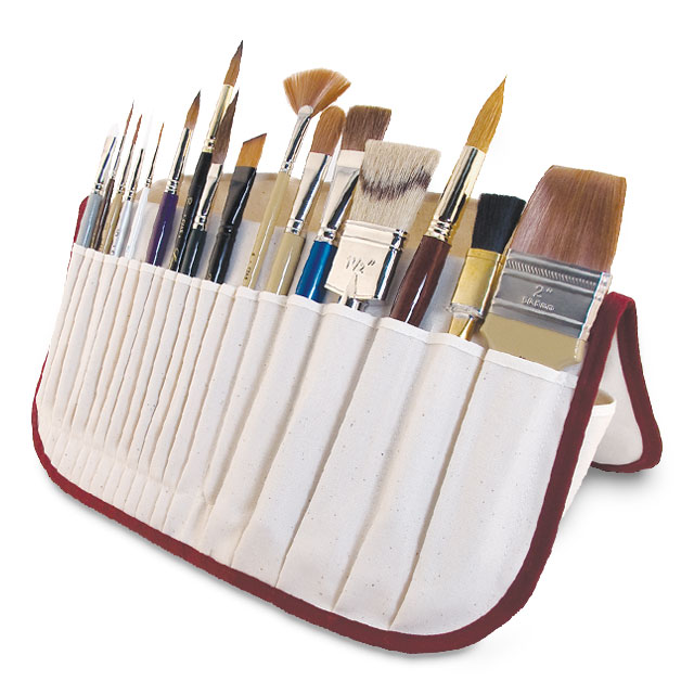 Canvas Brush Holder, Burgundy Trim (Brushes sold separately)