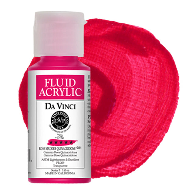 Da Vinci Fluid Acrylic, Rose Madder Quinacridone, 1 oz.