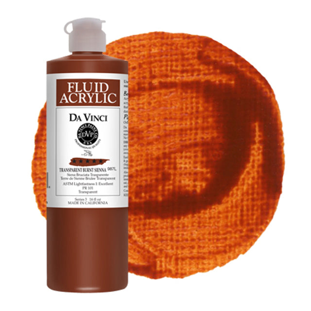 Da Vinci Fluid Acrylic, Transparent Burnt Sienna, 16 oz.