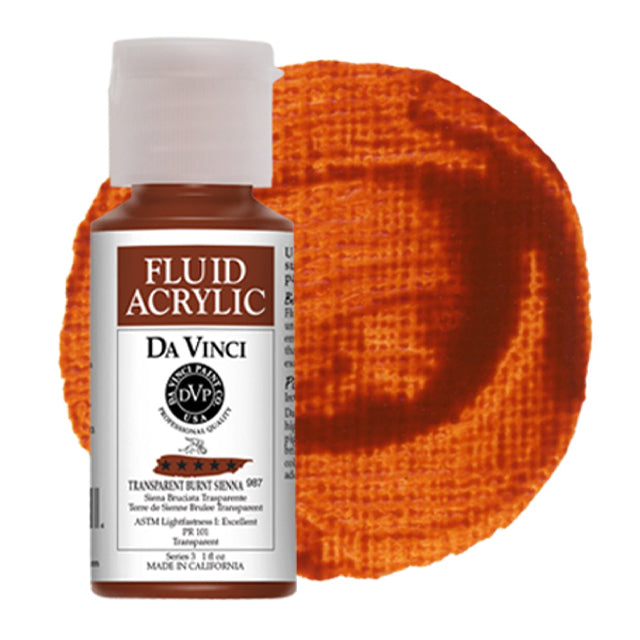 Da Vinci Fluid Acrylic, Transparent Burnt Sienna, 1 oz.