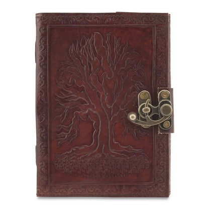 Handmade Leather Journal, Embossed Tree of Life with C-Lock 5" x 7"