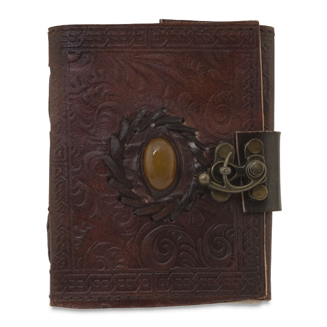 Handmade Leather Journal, God's Eye with C-Lock, 4" x 5" ('Jewel' Color May Vary)