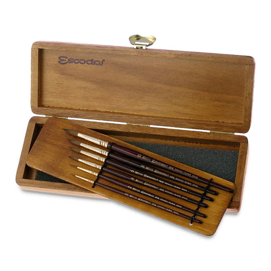 Reserva Series 1212 Tajmyr-Kolinsky Sable Pointed Round Brushes, Set of 6 in Wooden Box