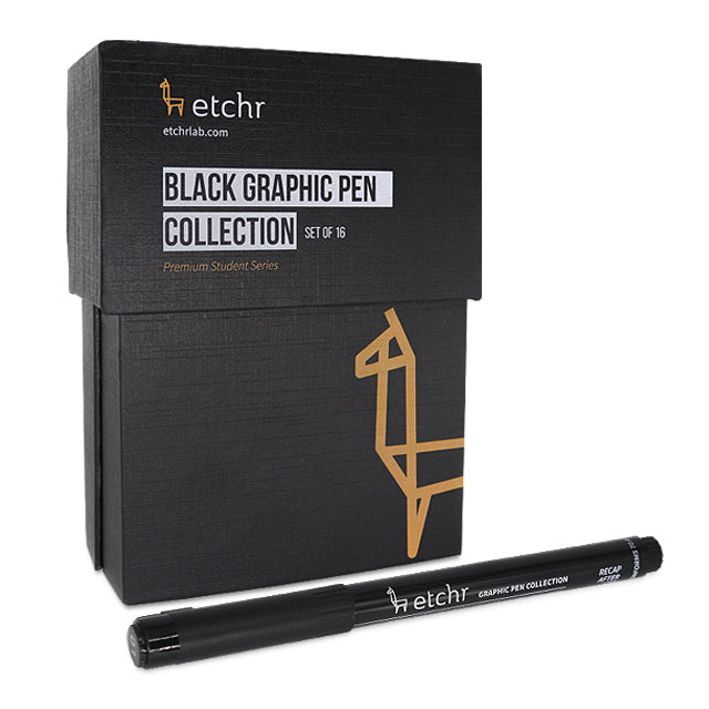 Black Graphic Pen Collection, Set of 16