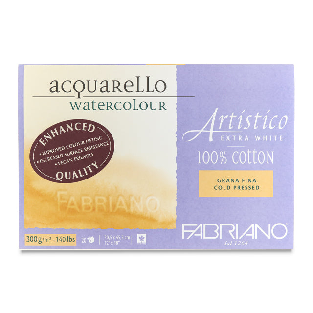 Fabriano Artistico Extra White Watercolor Block, 140 lb. Cold Pressed, 12" x 18"