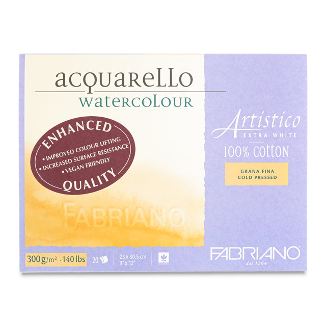 Fabriano Artistico Extra White Watercolor Block, 140 lb. Cold Pressed, 9" x 12"