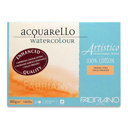 Fabriano Artistico Traditional White Watercolor Block, 140 lb. Cold Pressed, 9" x 12"