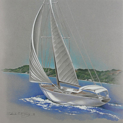 Sailing Sailboat Artwork with White Pen Highlights by Damien-Friesz 