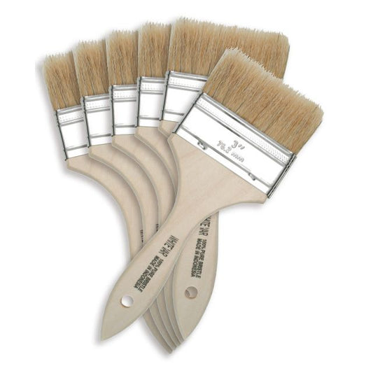 Natural Bristle Chip Brush Set - Size 3", 6 Pack