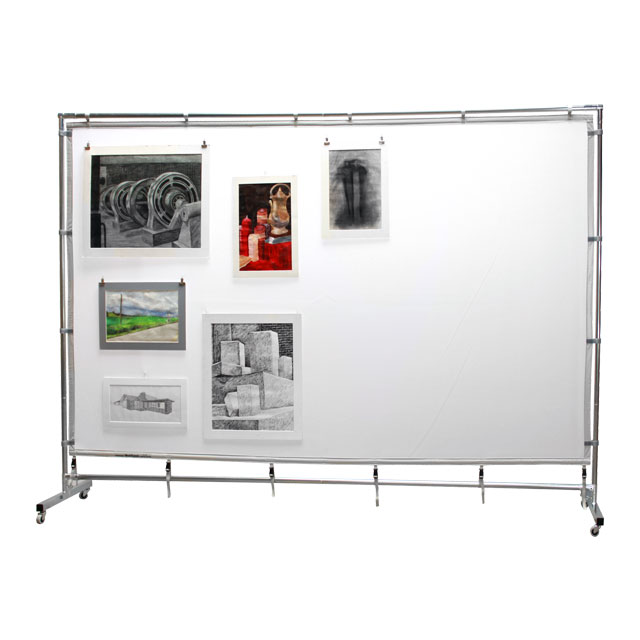 Freestanding Steel MeshPanel Display Wall w/ Wheels, 7' x 10'