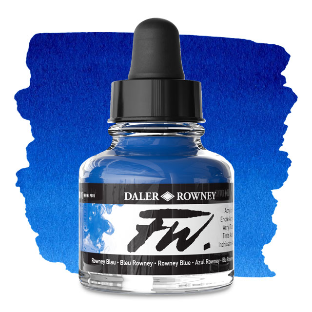 FW Liquid Acrylic Artists' Ink - Rowney Blue, 1 oz.