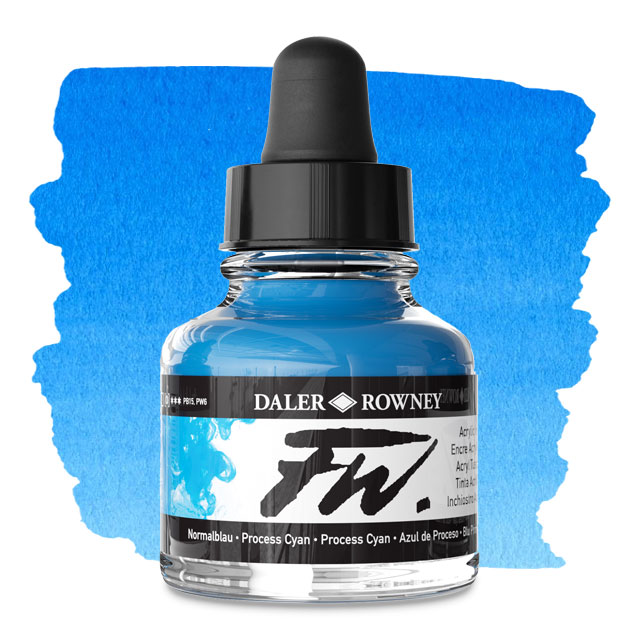 FW Liquid Acrylic Artists' Ink - Process Cyan, 1 oz.