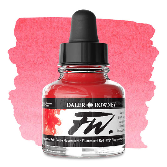 FW Liquid Acrylic Artists' Ink - Fluorescent Red, 1 oz.