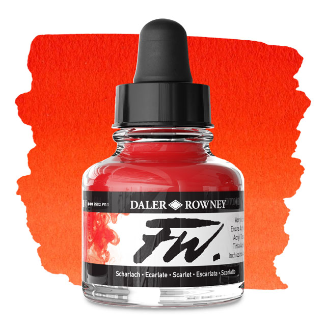 FW Liquid Acrylic Artists' Ink - Scarlet, 1 oz.