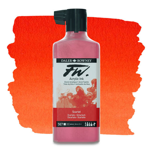 FW Liquid Acrylic Artists' Ink - Scarlet, 6 oz.