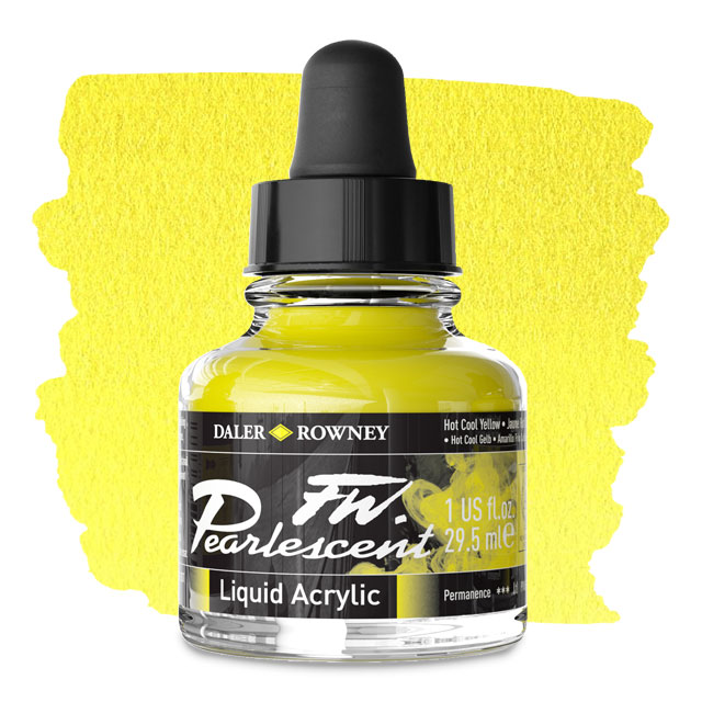 FW Pearlescent Liquid Acrylic Artists' Ink - Hot Cool Yellow, 1 oz.