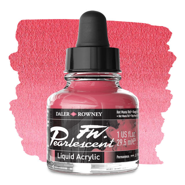 FW Pearlescent Liquid Acrylic Artists' Ink - Hot Mama Red, 1 oz.