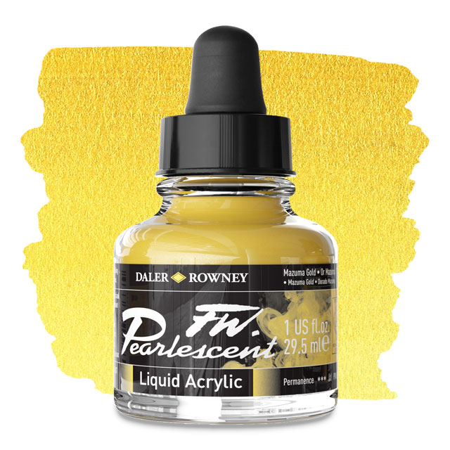 FW Pearlescent Liquid Acrylic Artists' Ink - Mazuma Gold, 1 oz.