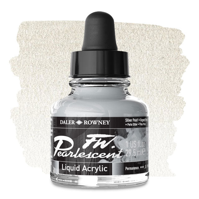 FW Pearlescent Liquid Acrylic Artists' Ink - Silver Pearl, 1 oz.