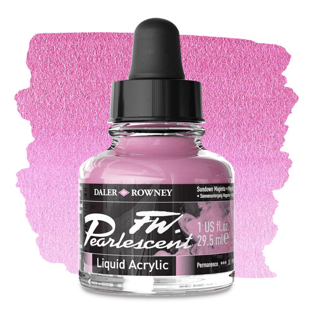 FW Pearlescent Liquid Acrylic Artists' Ink - Sundown Magenta, 1 oz.