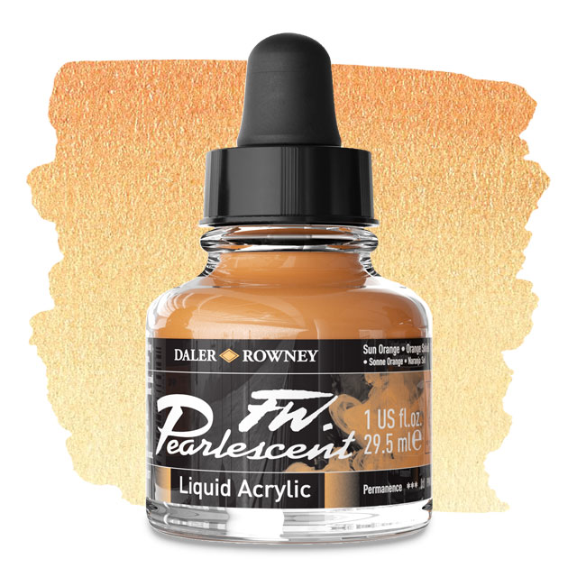 FW Pearlescent Liquid Acrylic Artists' Ink - Sun Orange, 1 oz.