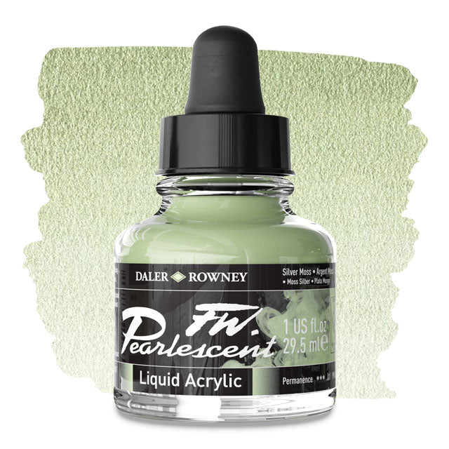 Daler-Rowney FW Pearlescent Liquid Acrylic Artists' Ink - Silver Moss, 1 oz.