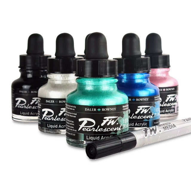 FW Pearlescent Liquid Acrylic Artists' Ink - Pearlescent Effect Set of 6