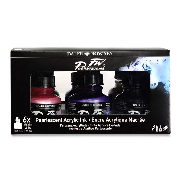 FW Pearlescent Liquid Acrylic Artists' Ink - Pearlescent Effect Set of 6