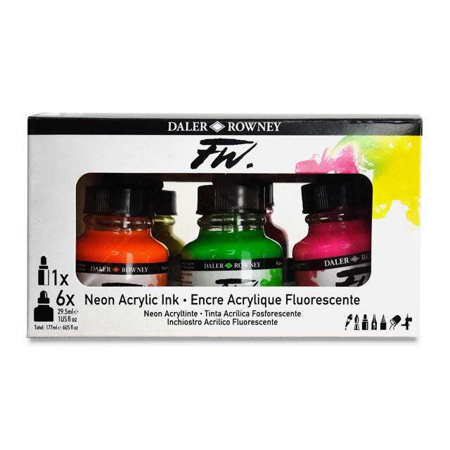 FW Liquid Acrylic Artists' Ink - Neon Colors Set of 6