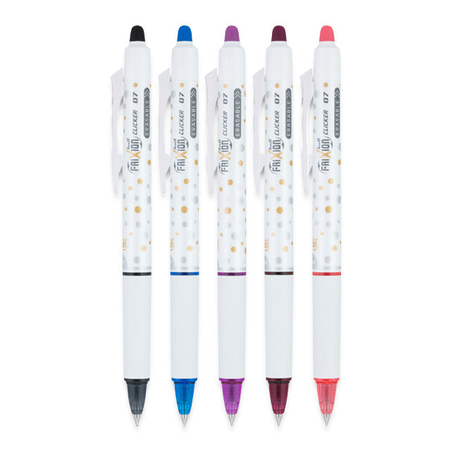 FriXion Ball Clicker Erasable Pen Set, Design Collection, Assorted Colors, 0.7 mm., Set of 5