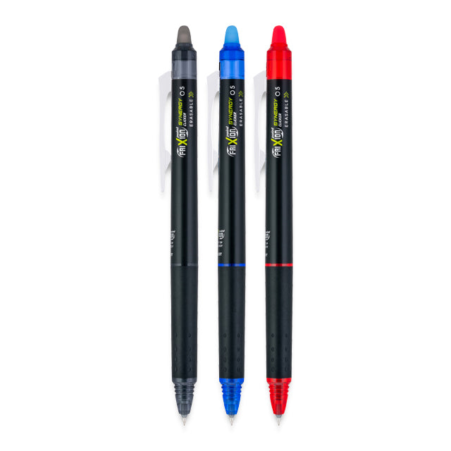 FriXion Point Synergy Clicker Erasable Pen Set, Assorted Colors, 0.5mm., Set of 3