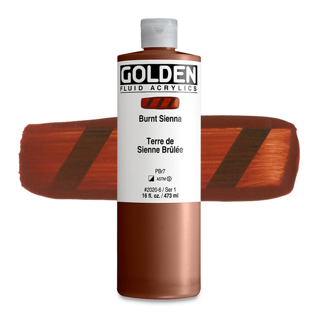 Golden Fluid Acrylic, Burnt Sienna, 16 oz.