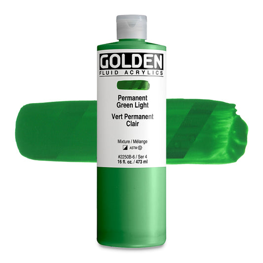 Golden Fluid Acrylic, Permanent Green Light, 16 oz.