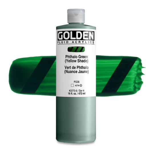 Golden Fluid Acrylic, Phthalo Green (Yellow Shade), 16 oz.