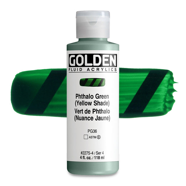 Golden Fluid Acrylic, Phthalo Green (Yellow Sha1e), 4 oz.