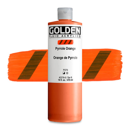 Golden Fluid Acrylic, Pyrrole Orange, 16 oz.