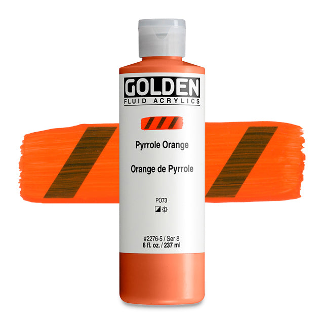 Golden Fluid Acrylic, Pyrrole Orange, 8 oz.