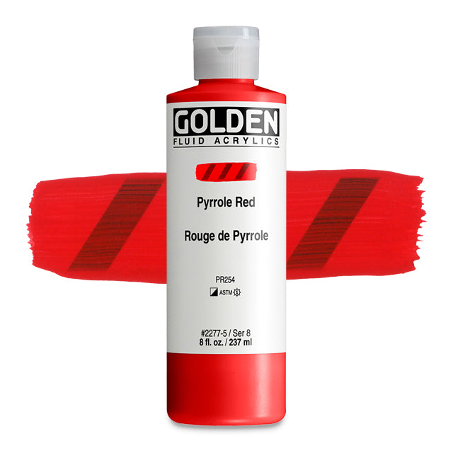 Golden Fluid Acrylic, Pyrrole Red, 8 oz.