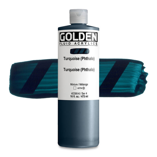 Golden Fluid Acrylic, Turquoise (Phthalo), 16 oz.