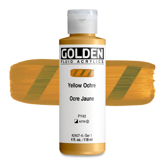 Golden Fluid Acrylic, Yellow Ochre, 4 oz.