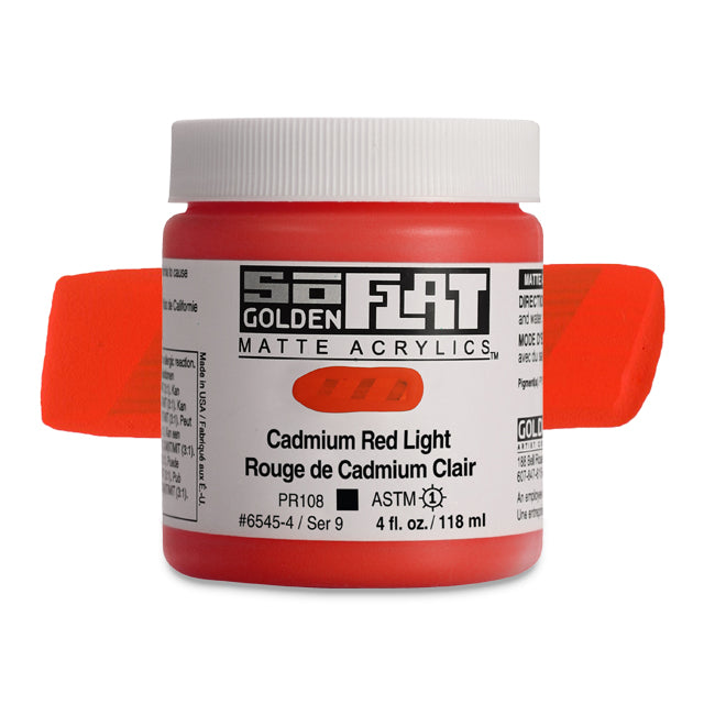 Golden SoFlat Matte Acrylic Paint - Cadmium Red Light, 4 oz.