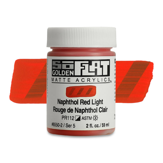 Golden SoFlat Matte Acrylic Paint - Naphthol Red Light, 2 oz.