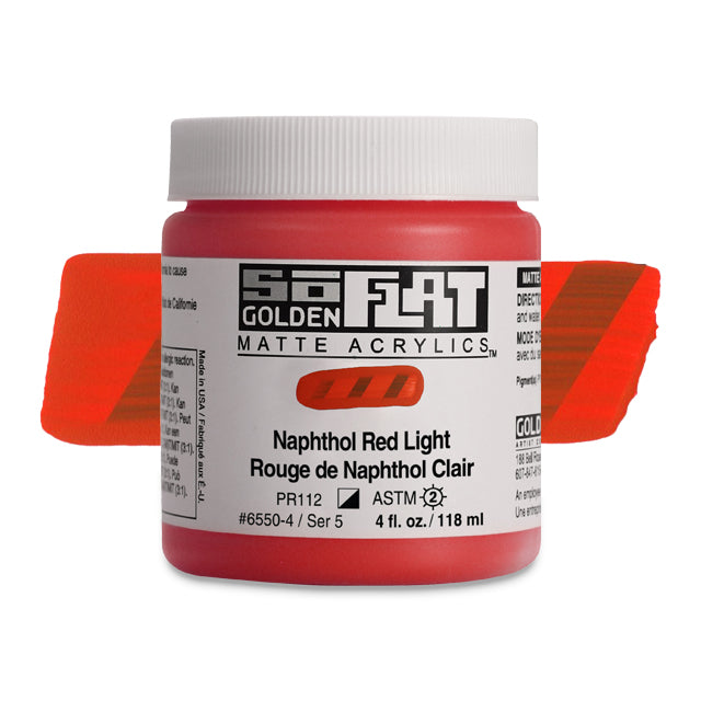 Golden SoFlat Matte Acrylic Paint - Naphthol Red Light, 4 oz.