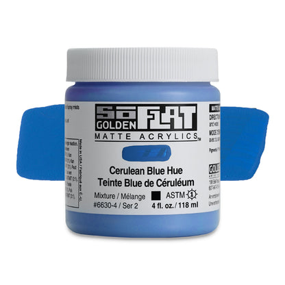 Golden SoFlat Matte Acrylic Paint - Cerulean Blue Hue, 4 oz.