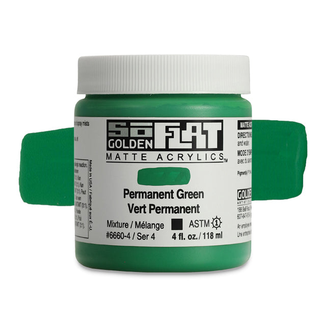 Golden SoFlat Matte Acrylic Paint - Permanent Green, 4 oz.